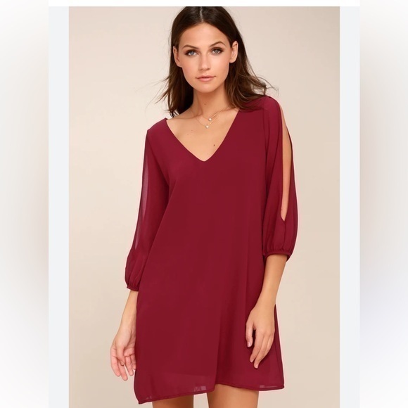 Lulus Maroon Open Sleeve Shift Dress Size XS - Picture 1 of 9